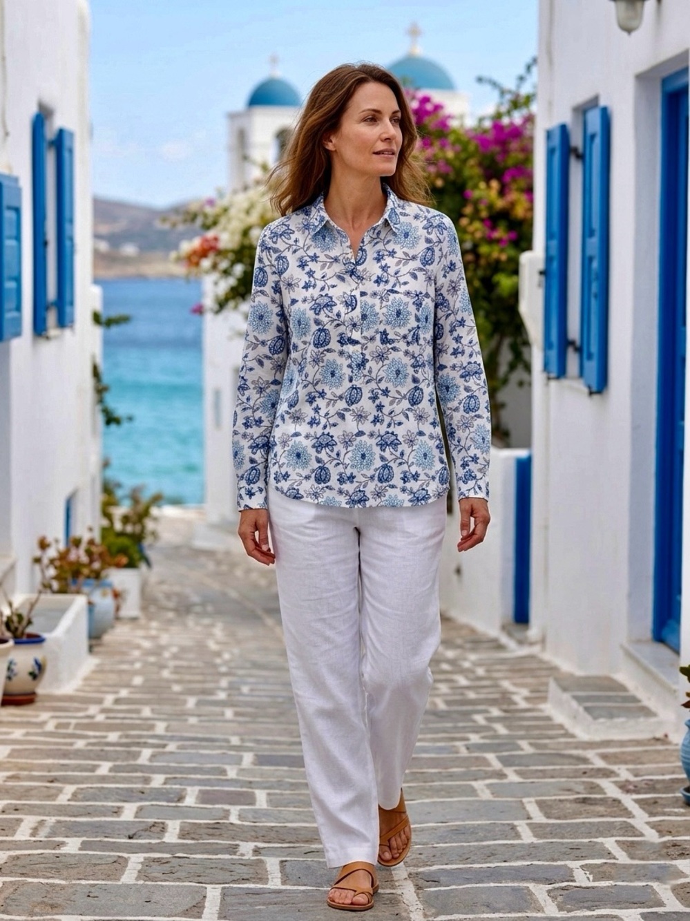 Gap Blue Floral Button Front Lightweight Blouse Size L